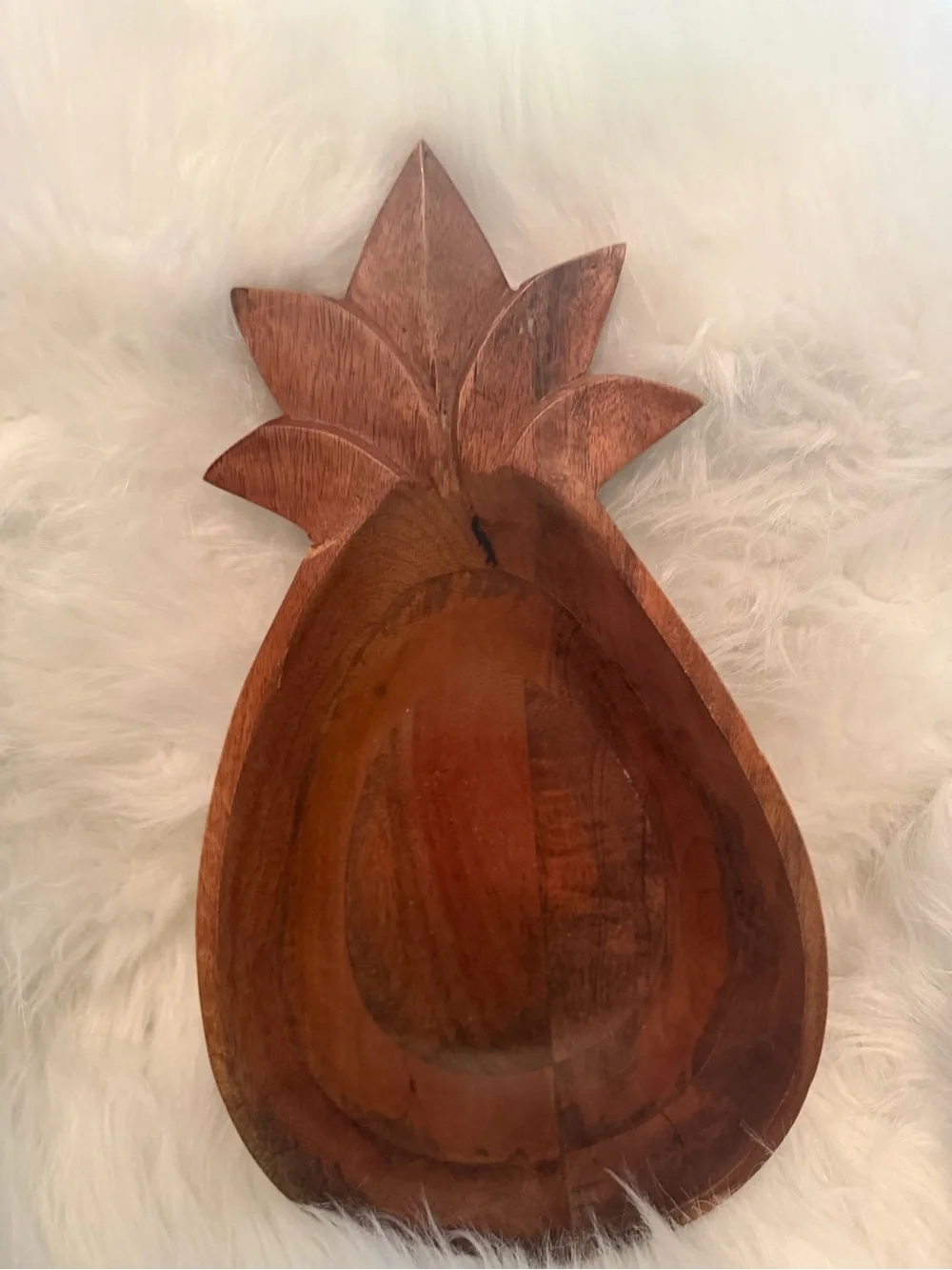 Hand-Carved Pineapple Wood Serving Bowl - Brown